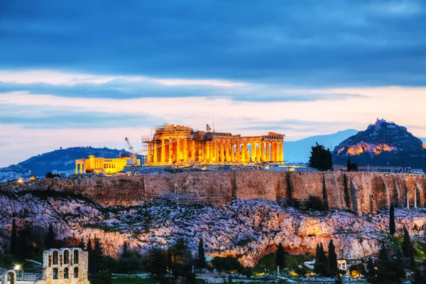 Akropolis večer po západu slunce — Stock fotografie