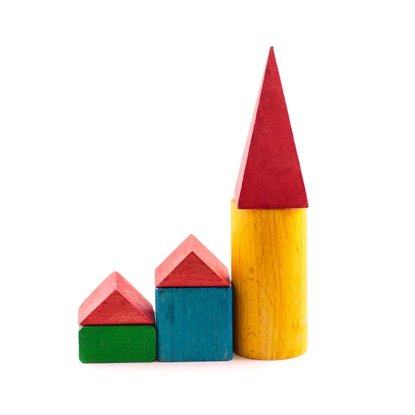 Toy wooden house from coloured blockes isolated on white — Stock Photo, Image