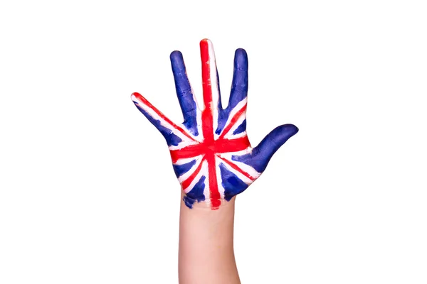 Az Egyesült Királyság zászló a kezét. utaznak az Egyesült Királyság koncepció. Eurotrip. — Stock Fotó