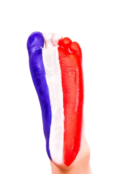 Frankrike flagga på en fot. resa till Frankrike koncept. Eurotrip. — Stockfoto
