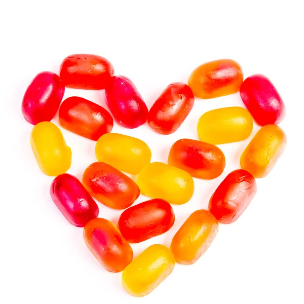 Colorful jelly candy love note in shape of heart — Stock Photo, Image