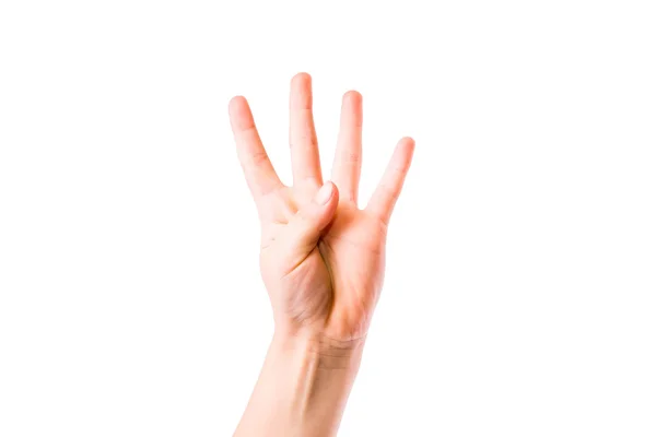 Çocuğun el gösterilen dört numara — Stok fotoğraf
