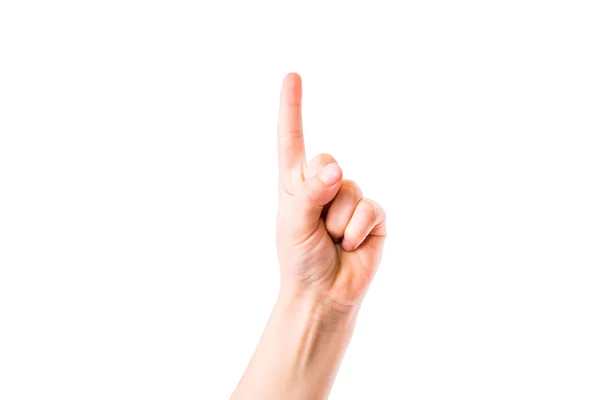 Mão de criança mostrando número um, apontando o dedo — Fotografia de Stock