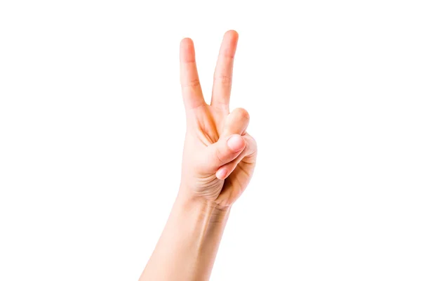 Child's hand showing number two, victory sign — Stock Photo, Image