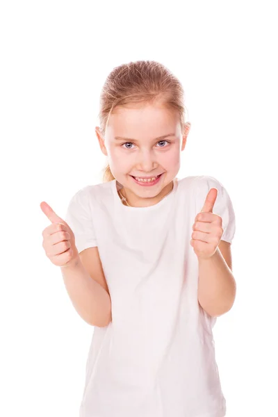 Beautiful and confident girl showing thumbs up — Stock Photo, Image