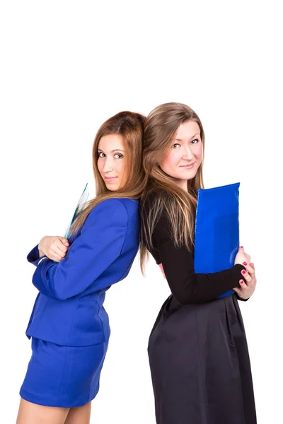 Two beautiful business girls with documents — Stok fotoğraf