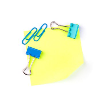 Neon sarı kağıt Not mavi klipler ile