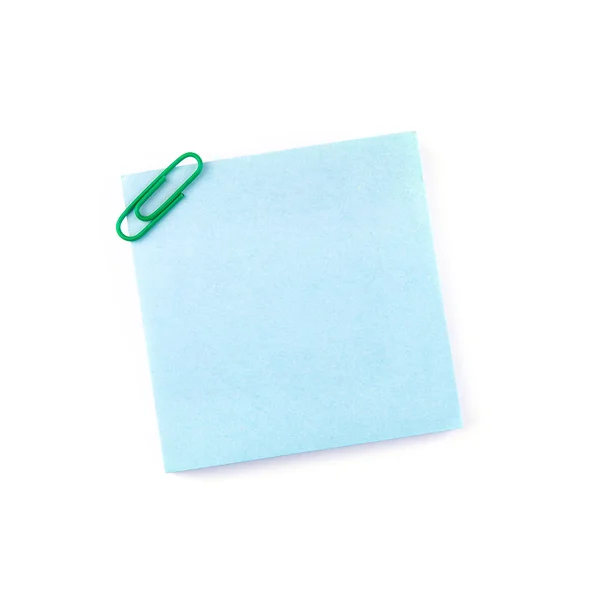 Blue paper note with a green clip — Stock Photo, Image