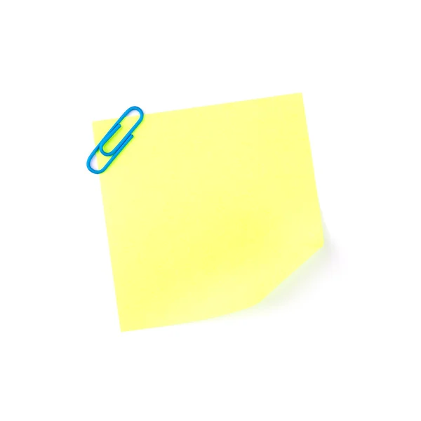 Neon yellow paper note with a blue clip — Stock Photo, Image