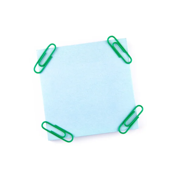 Blue paper note with green clips — Stock Photo, Image