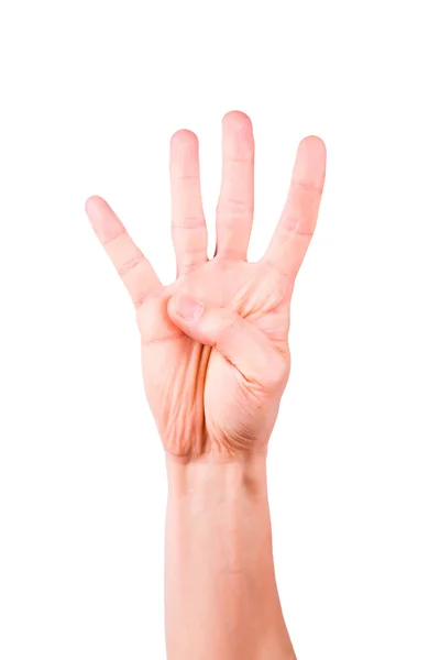 Mão masculina mostrando número quatro — Fotografia de Stock