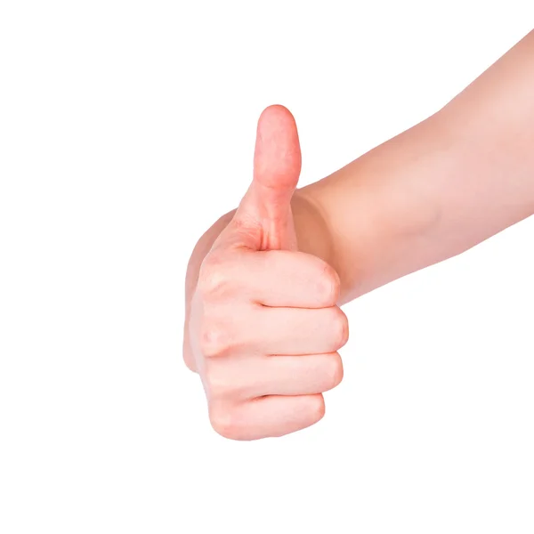 Mannenhand zijn duim opdagen. positiviteit concept. — Stockfoto