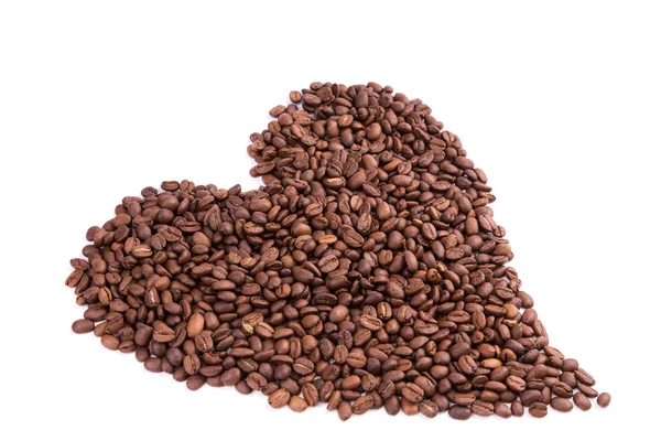 Kahve çekirdekleri kalp şeklinde. Kahve molası kavramı. — Stok fotoğraf
