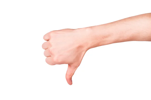 Mannenhand met een duim naar beneden. negatieve houding, mislukken concept — Stockfoto