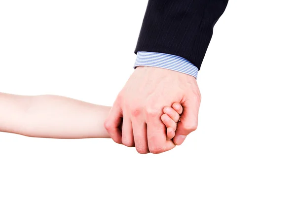 Criança segurando a mão do pai. Conceito de confiança, união e apoio . — Fotografia de Stock