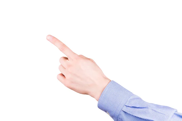 Male hand with pointing finger showing something — Stock Photo, Image