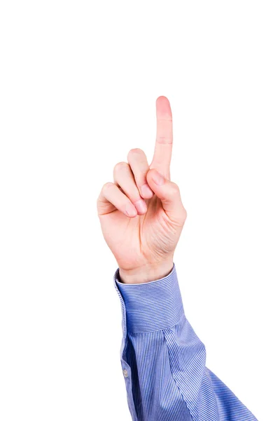 Male hand with pointing finger showing something — Stock Photo, Image