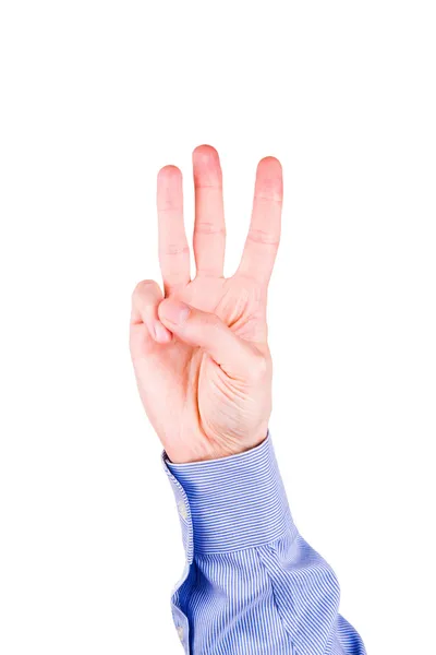 Мужская рука показывает номер три — стоковое фото