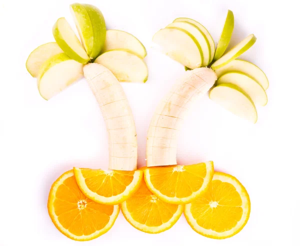 Árboles frutales de plátanos, manzanas y naranjas — Foto de Stock
