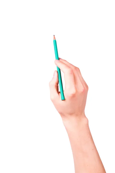 Мужская рука с карандашом что-то пишет — стоковое фото