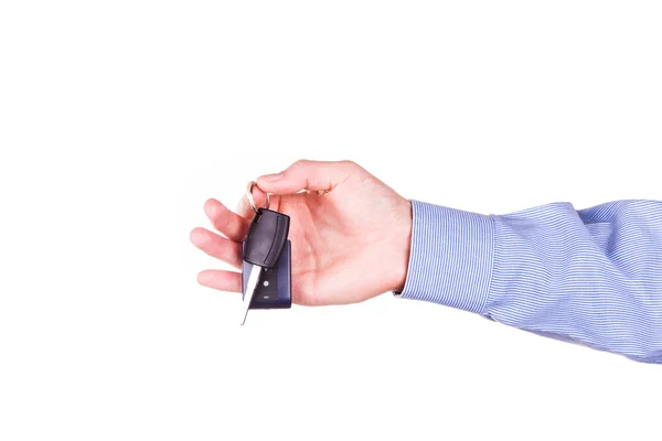 Male hand holding a car key . New car concept — Stock Photo, Image