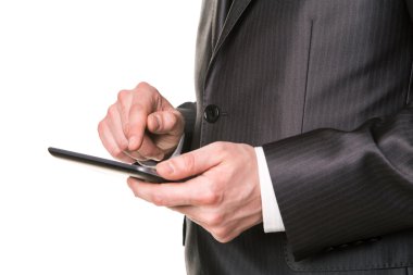 bir tablet pc comuter çalışma işadamı eller