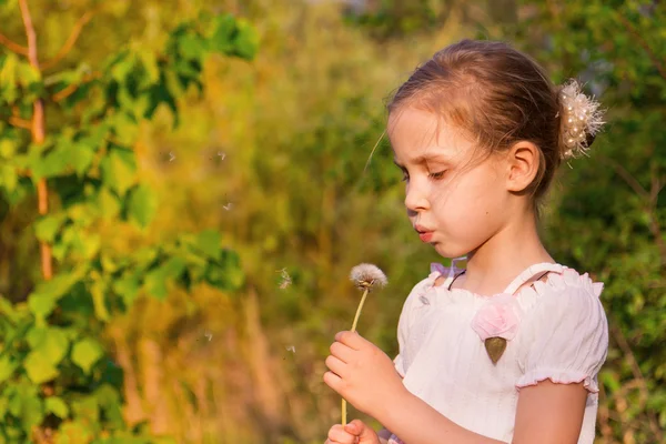 Hermosa niña con diente de león — Foto de Stock