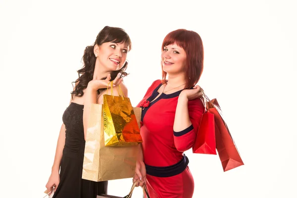 Hermosas chicas felices con muchas bolsas de compras. Concepto de compras . —  Fotos de Stock