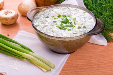 soğuk yoğurt çorbası dereotu ve yumurta sarısı ile