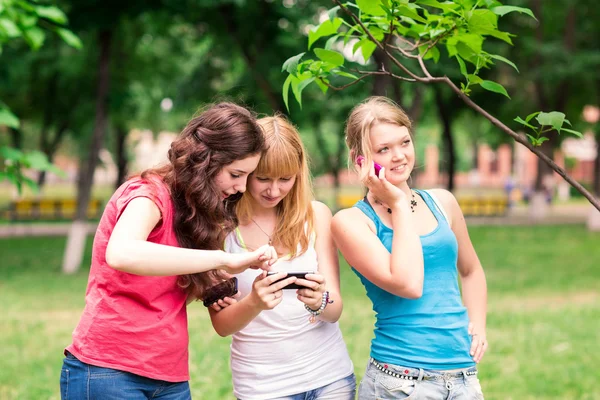 幸せな笑みを浮かべて十代学生の屋外のグループ — ストック写真