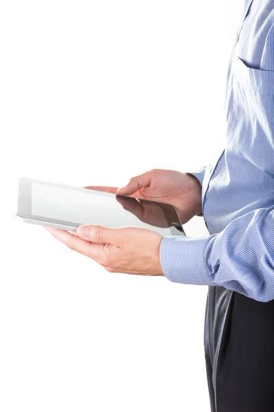 Young businessman's hands working on a tablet pc comuter — Stock Photo, Image