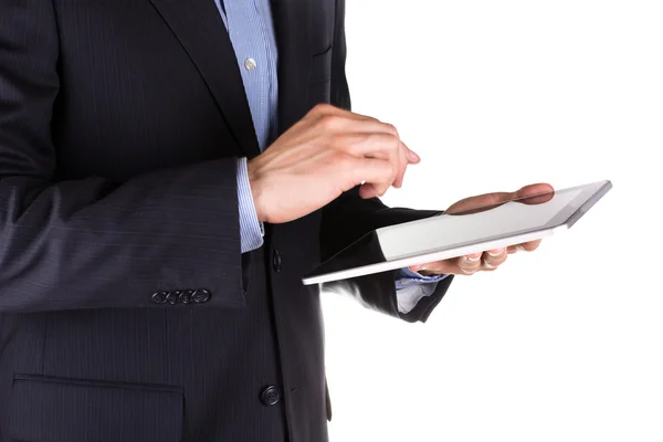 Jonge zakenman handen werken op een tablet pc comuter — Stockfoto