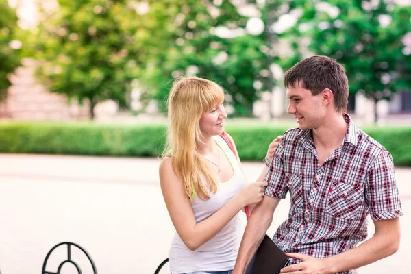 Group of happy smiling Teenage Students outdoor — Stock Photo, Image