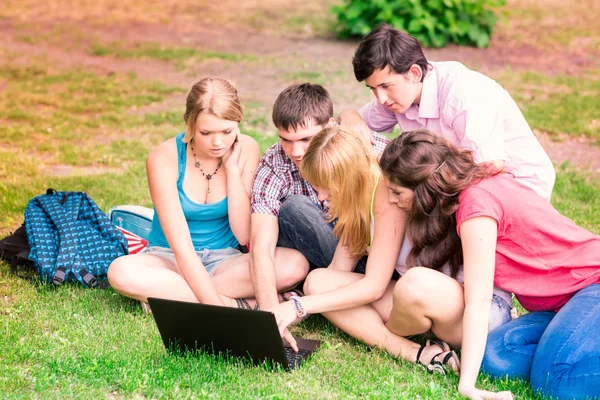 Gruppo di studenti adolescenti felici sorridenti — Foto Stock