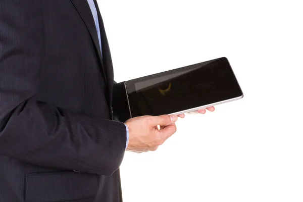Ung affärsman händer med TabletPC — Stockfoto