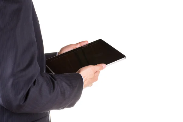 Jovem homem de negócios mãos com tablet pc — Fotografia de Stock
