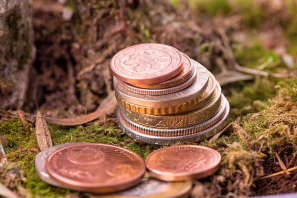 Verschiedene alte Münzen auf dem Boden gestapelt — Stockfoto