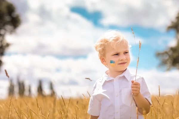 Stop War Ukraine Love Ukraine Concept Ukrainian Boy Ukrainina Flag — Stock Photo, Image