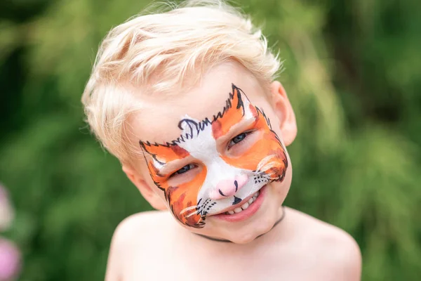 Cute Little Boy Face Paint Face Painting Kid Painting Face — Stock Photo, Image