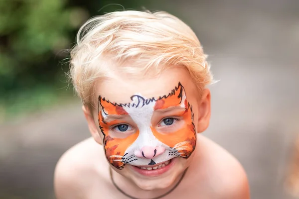 Cute Little Boy Face Paint Face Painting Kid Painting Face — Photo