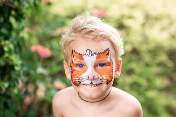 Cute Little Boy Face Paint Face Painting Kid Painting Face — Stock Photo, Image