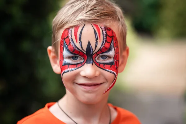 Cute Little Boy Face Paint Face Painting Kid Painting Face — Stock Photo, Image