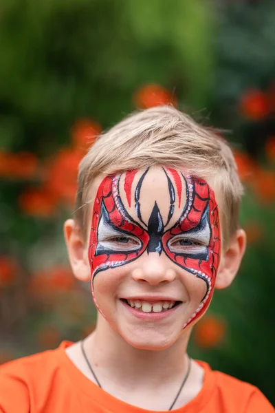 Cute Little Boy Face Paint Face Painting Kid Painting Face — Stock Photo, Image