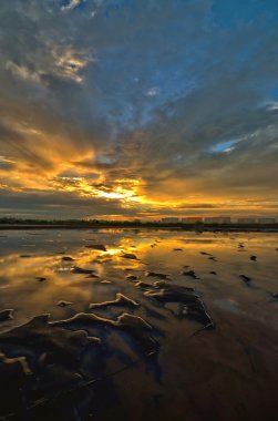 sunset at salt farm in Thailand