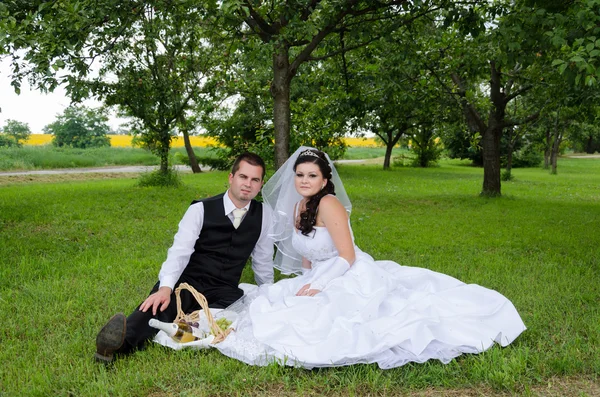 Bröllop par i en park — Stockfoto