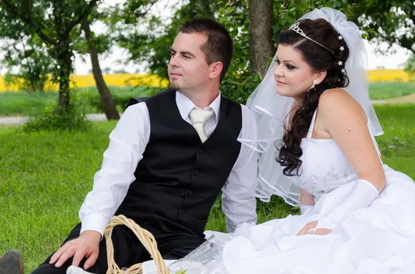 Wedding couple in a park — Stock Photo, Image