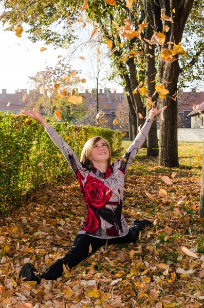 Schoonheid meisje in de herfst park — Stockfoto