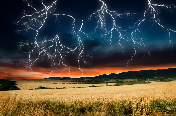 Tempestade em terra de trigo — Fotografia de Stock