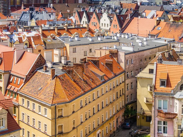 Vista Desde Arriba Tejados Azulejos Anaranjados Edificios Medievales Antiguos Ciudad —  Fotos de Stock
