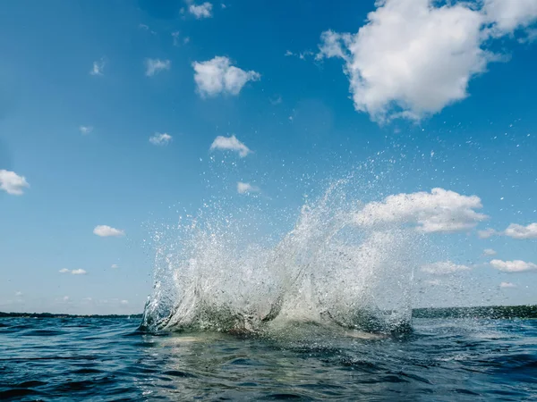 Water Splashes Blue Sky Sunny Day —  Fotos de Stock